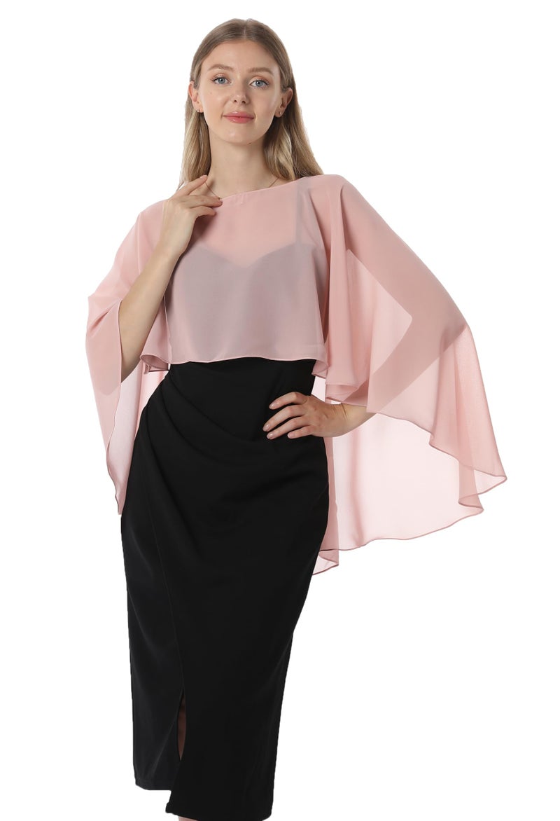 Hotshawl Capelets for women Chiffon Cape Shawls and Wraps for Evening Dress Wedding Capes Cover Up (Rose Gold) - Image 4